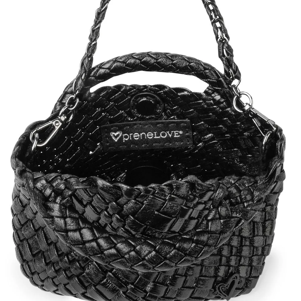 Tiny Mini Woven Tote - Metallic Black