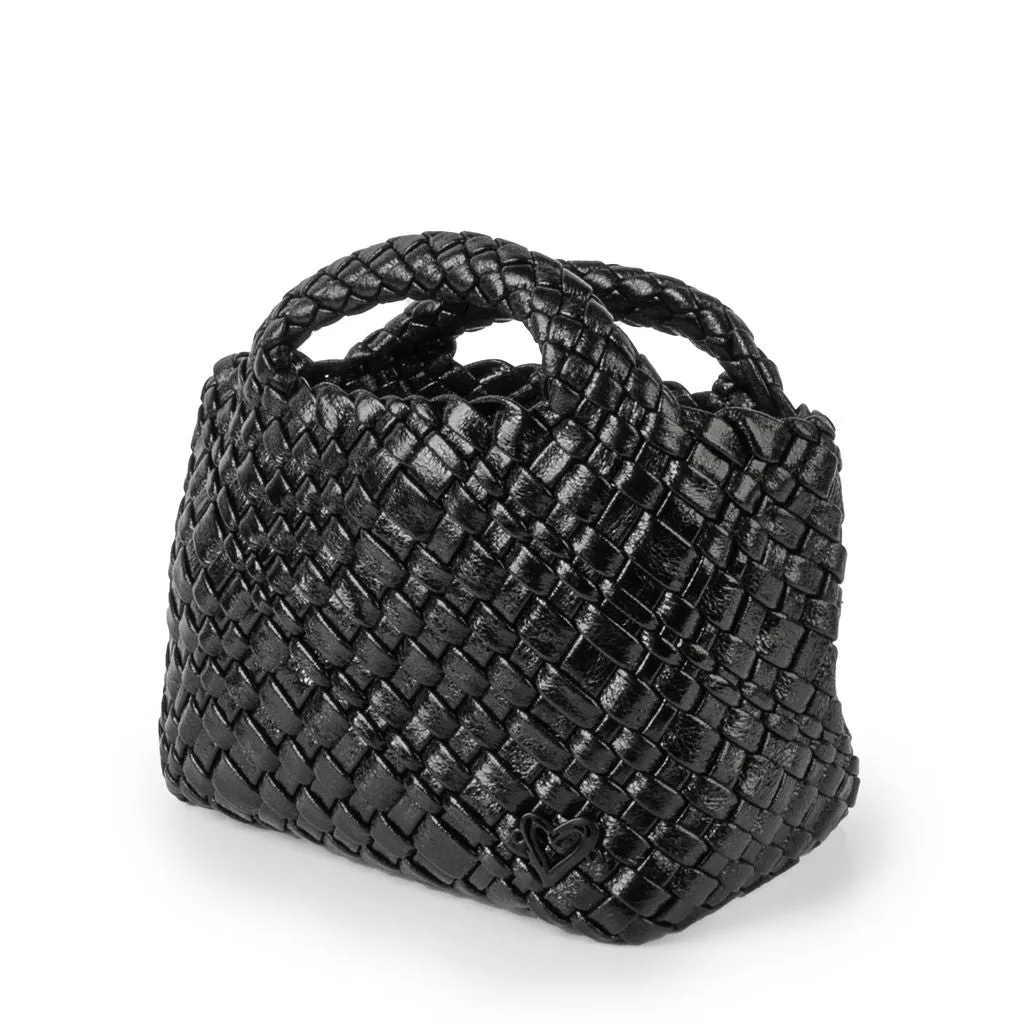 Tiny Mini Woven Tote - Metallic Black