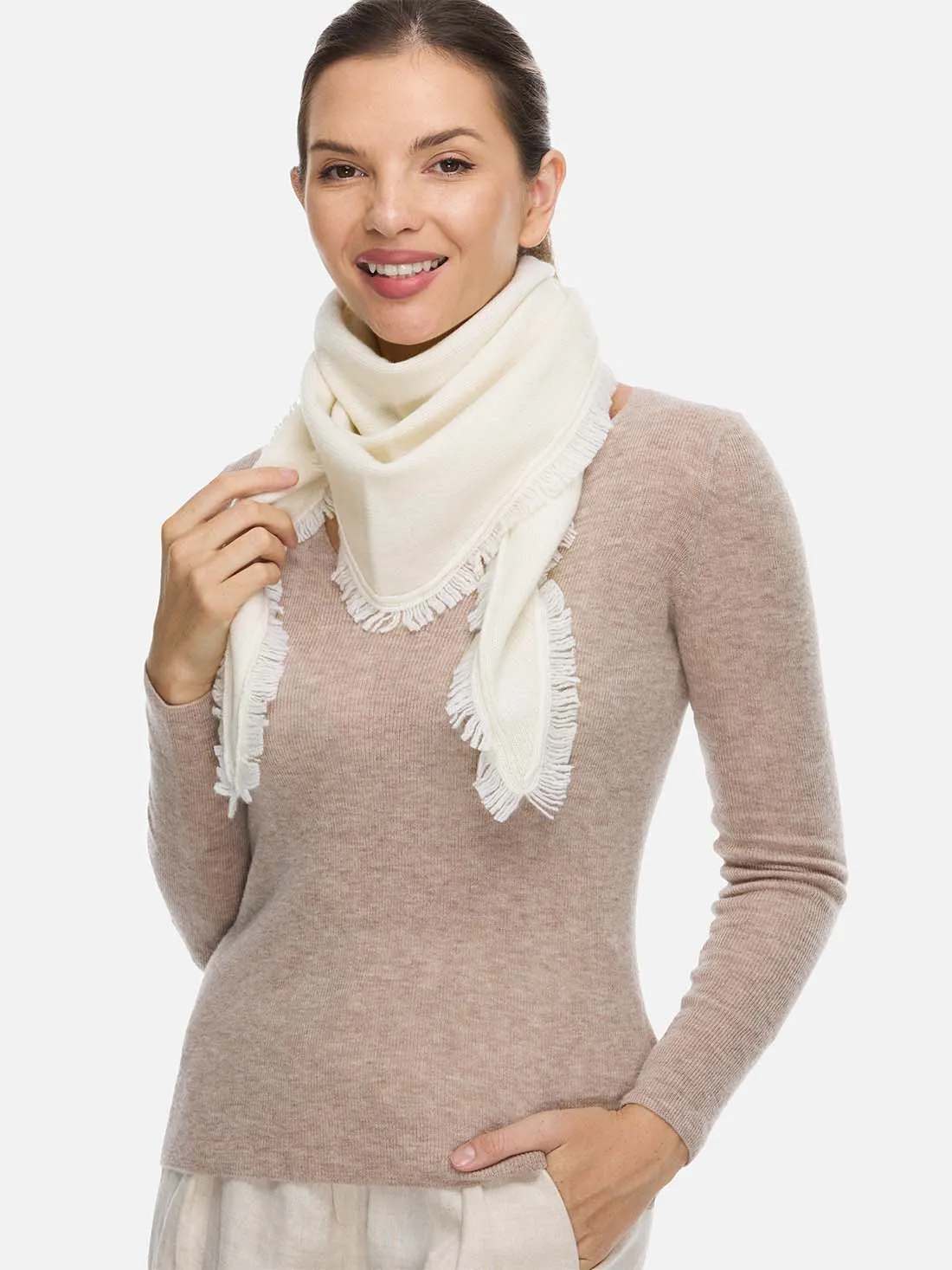 Triangle White Cashmere Scarf