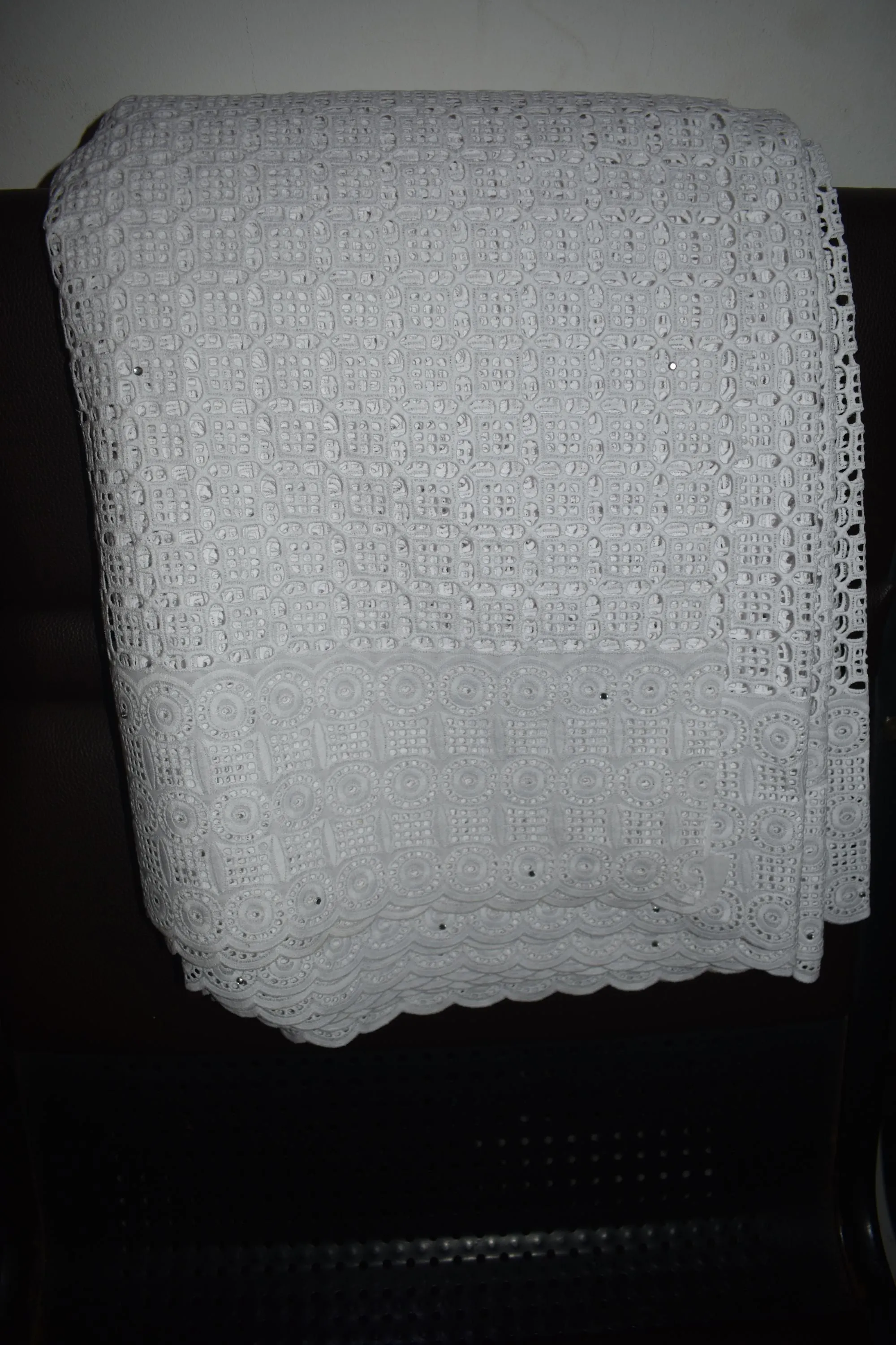 White Lace Fabric, Intricate Squares with Patterned Circles