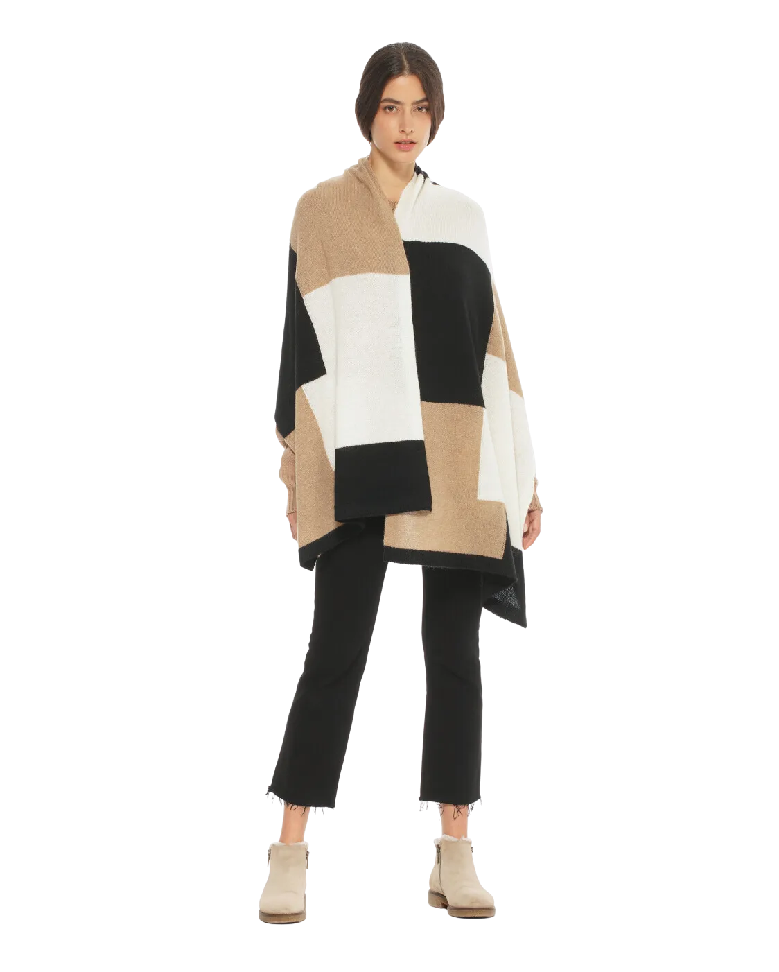 Women's Cashmere Mondrian Scarf Black Combo