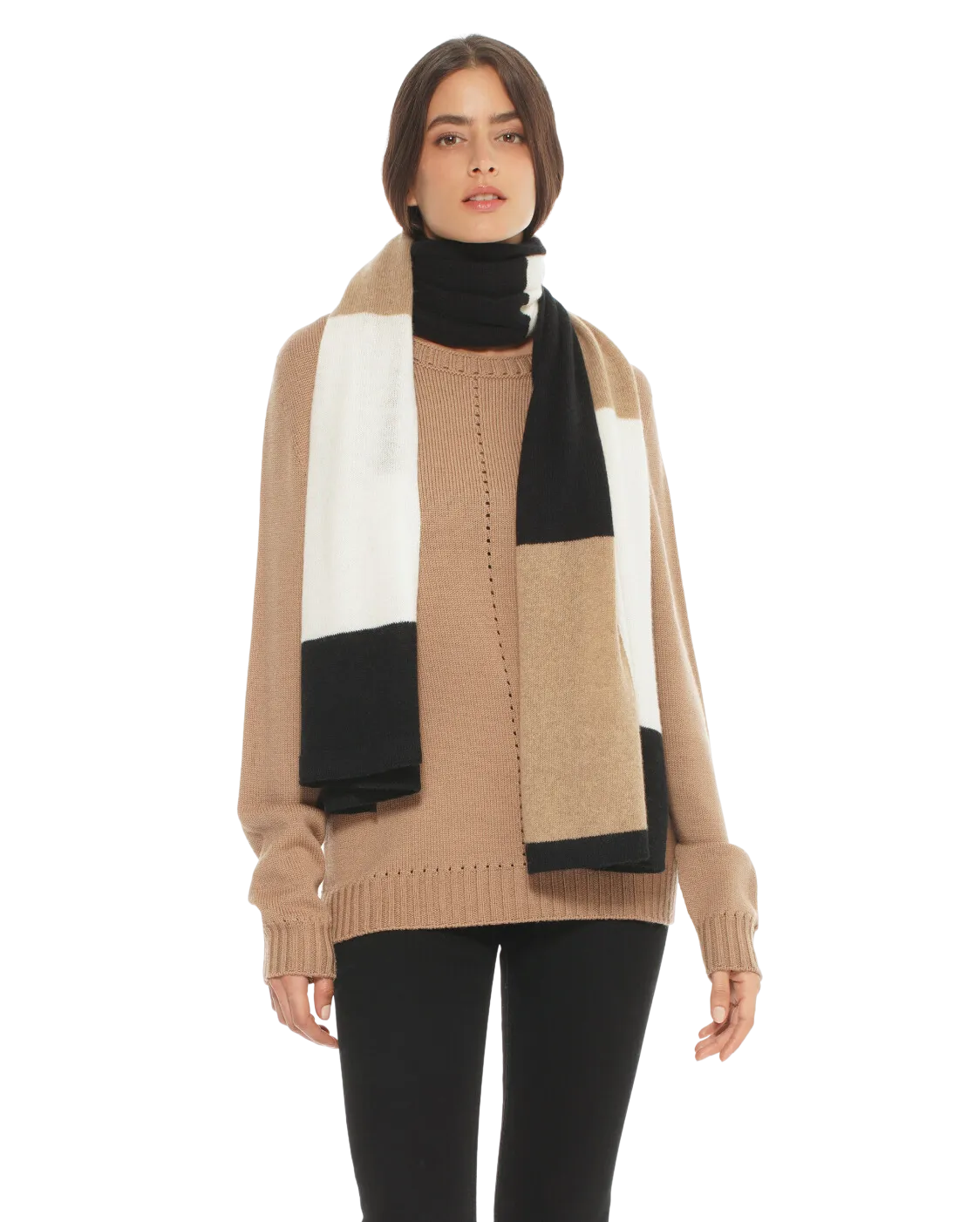 Women's Cashmere Mondrian Scarf Black Combo