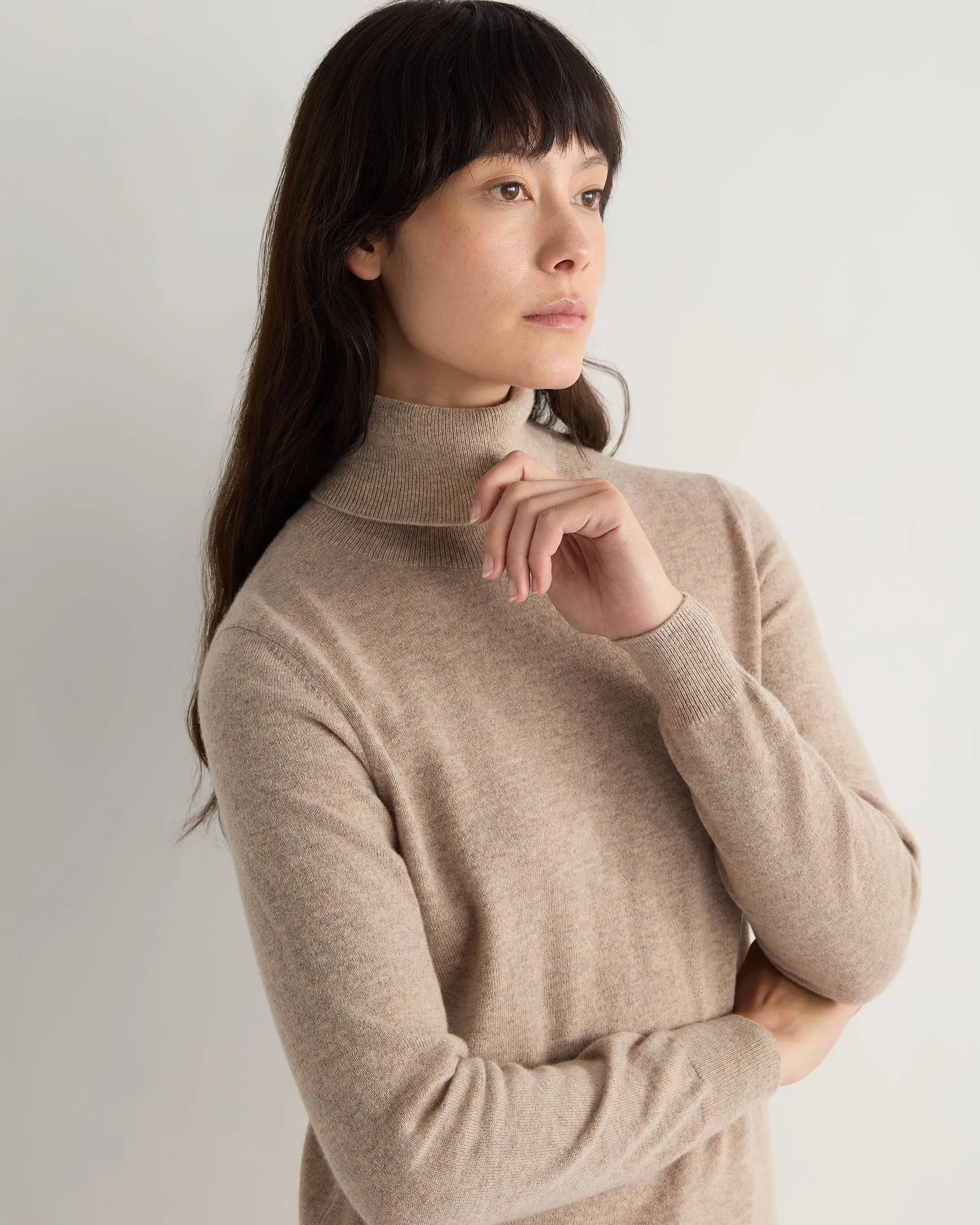 Women's Luna Turtle Neck Cashmere Sweater Oatmeal Brown