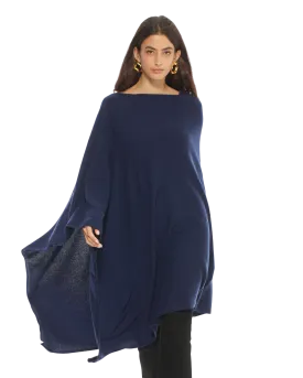 Women's Pure Cashmere Poncho Blue