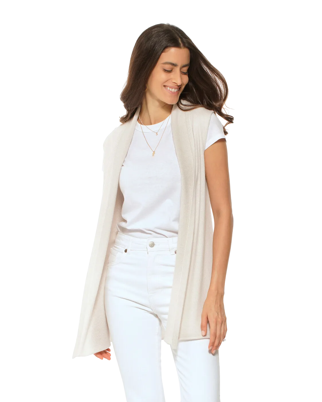 Women's Pure Cashmere Sleeveless Cardigan Off White