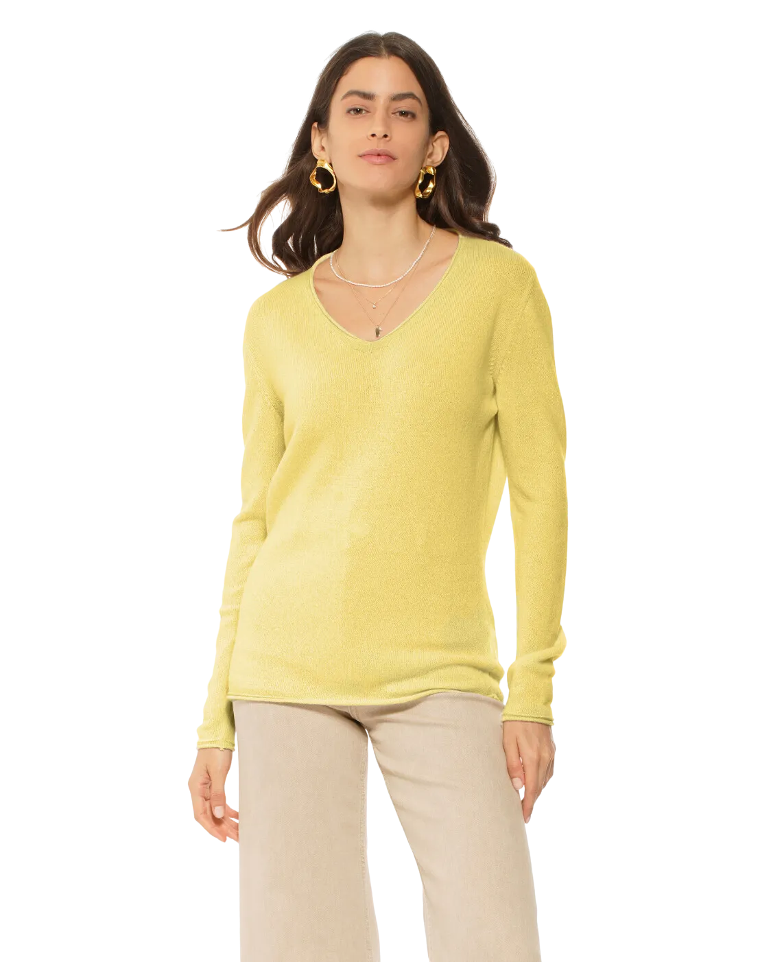 Women's Ultra-Light Cashmere V-Neck Sweater Lemon Yellow