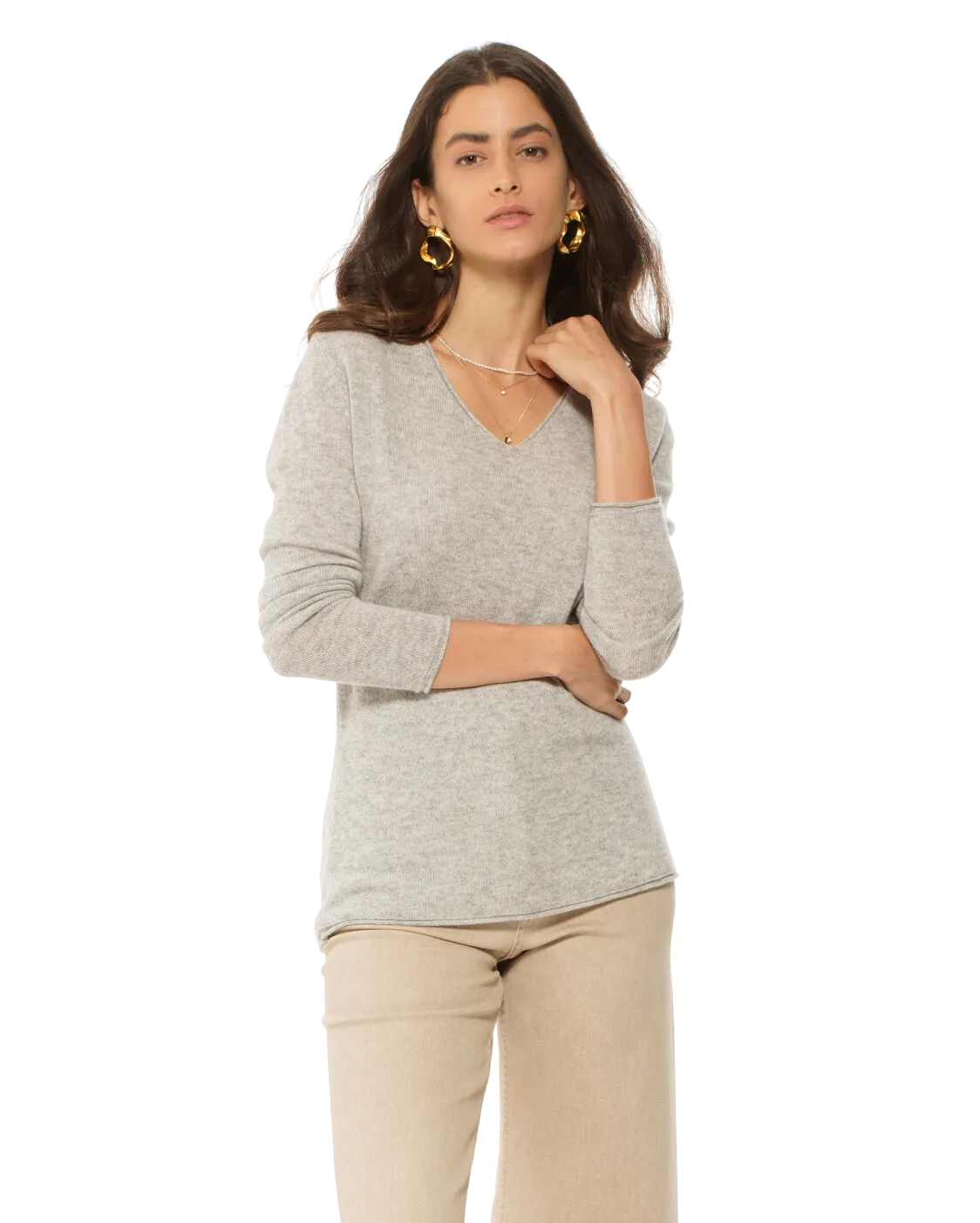 Women's Ultra-Light Cashmere V-Neck Sweater Light Grey