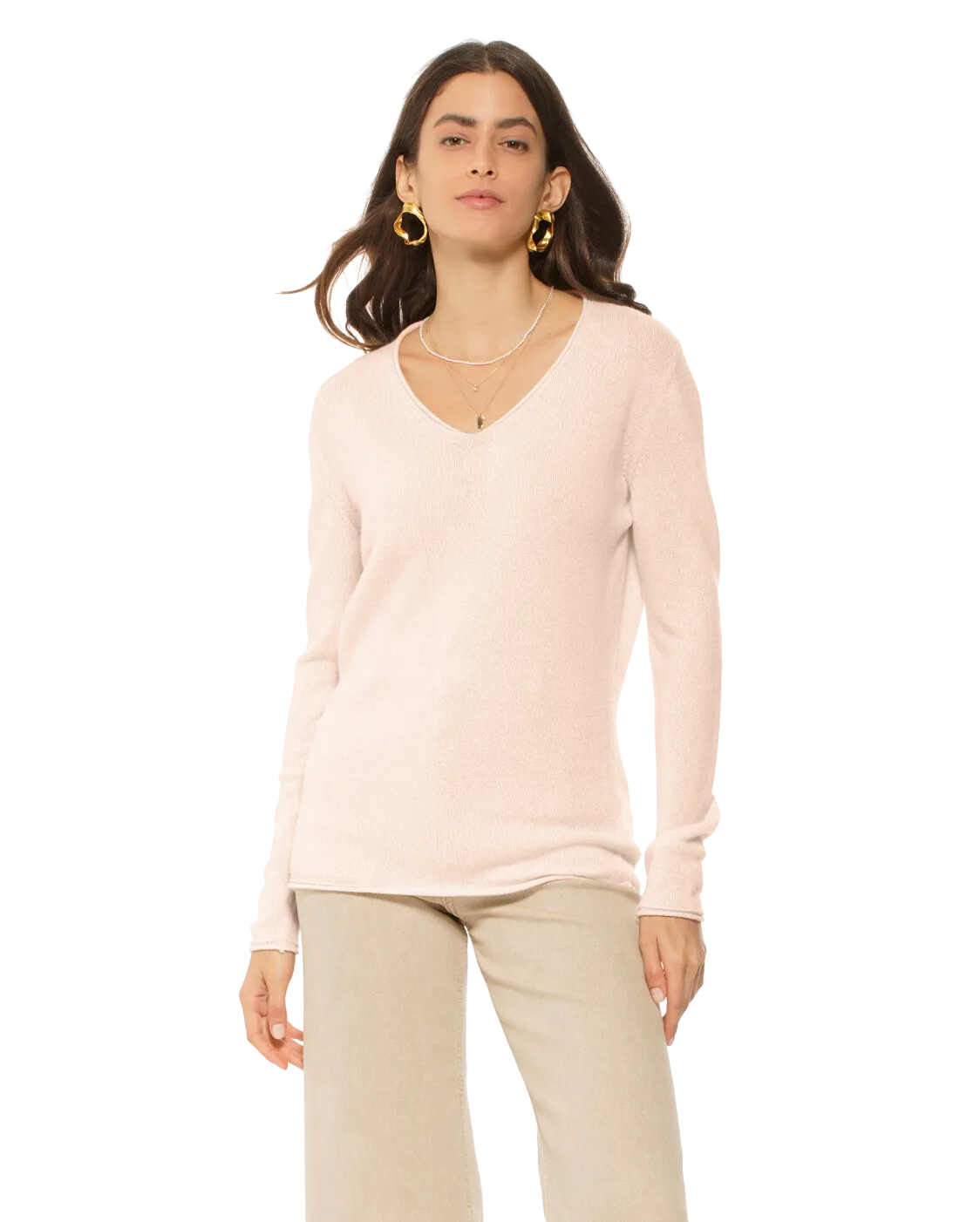 Women's Ultra-Light Cashmere V-Neck Sweater Peach