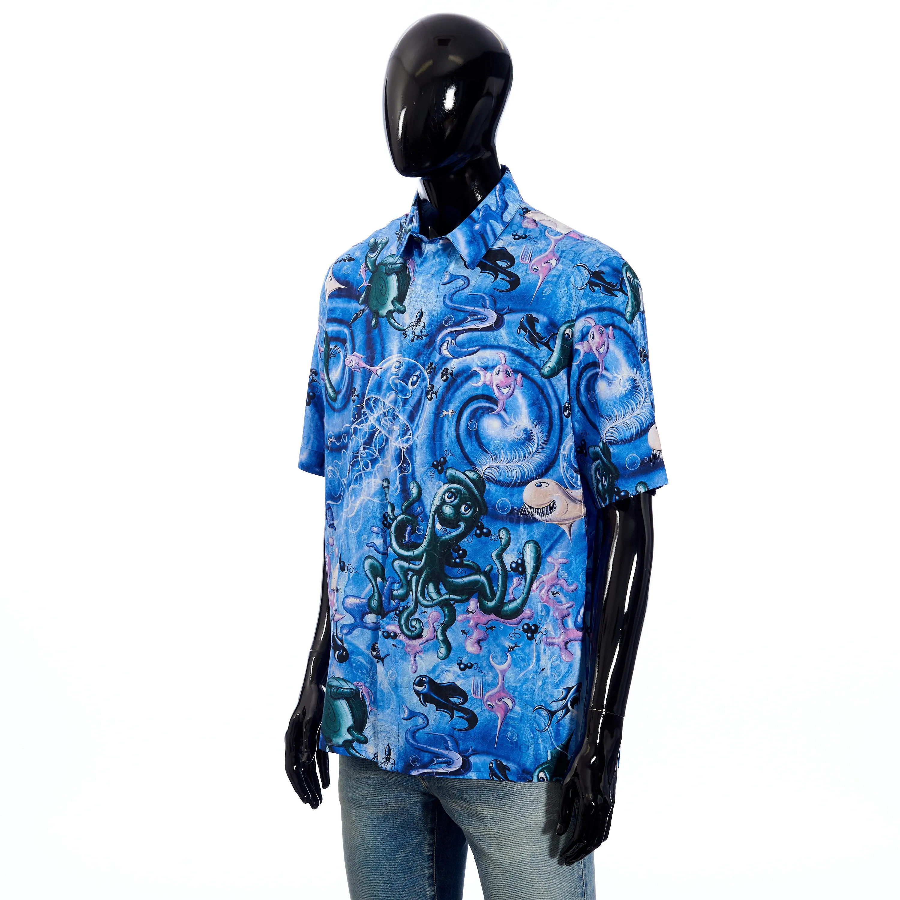 x KENNY SCHARF Short-Sleeve Shirt Oblique Cotton/Silk Jacquard