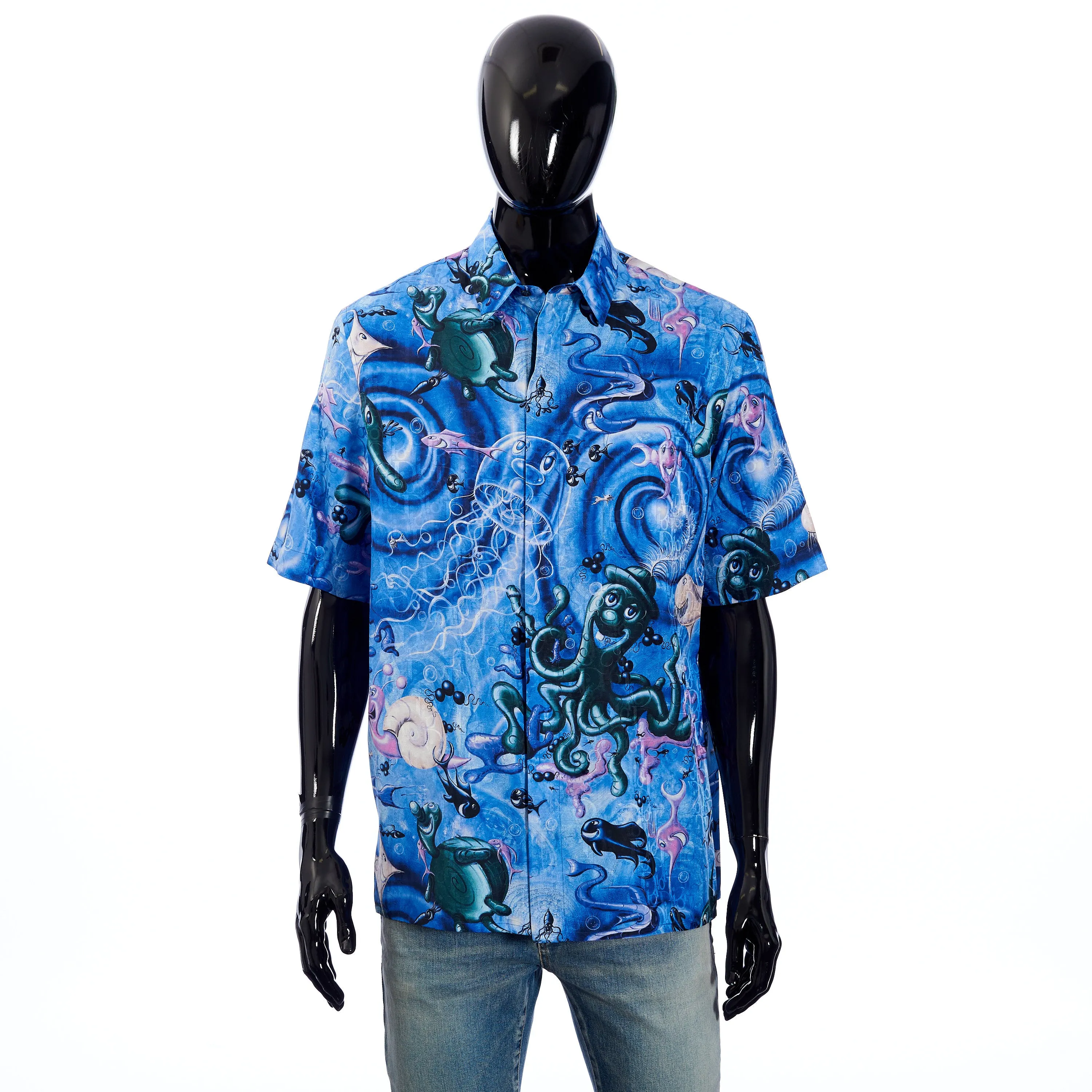 x KENNY SCHARF Short-Sleeve Shirt Oblique Cotton/Silk Jacquard