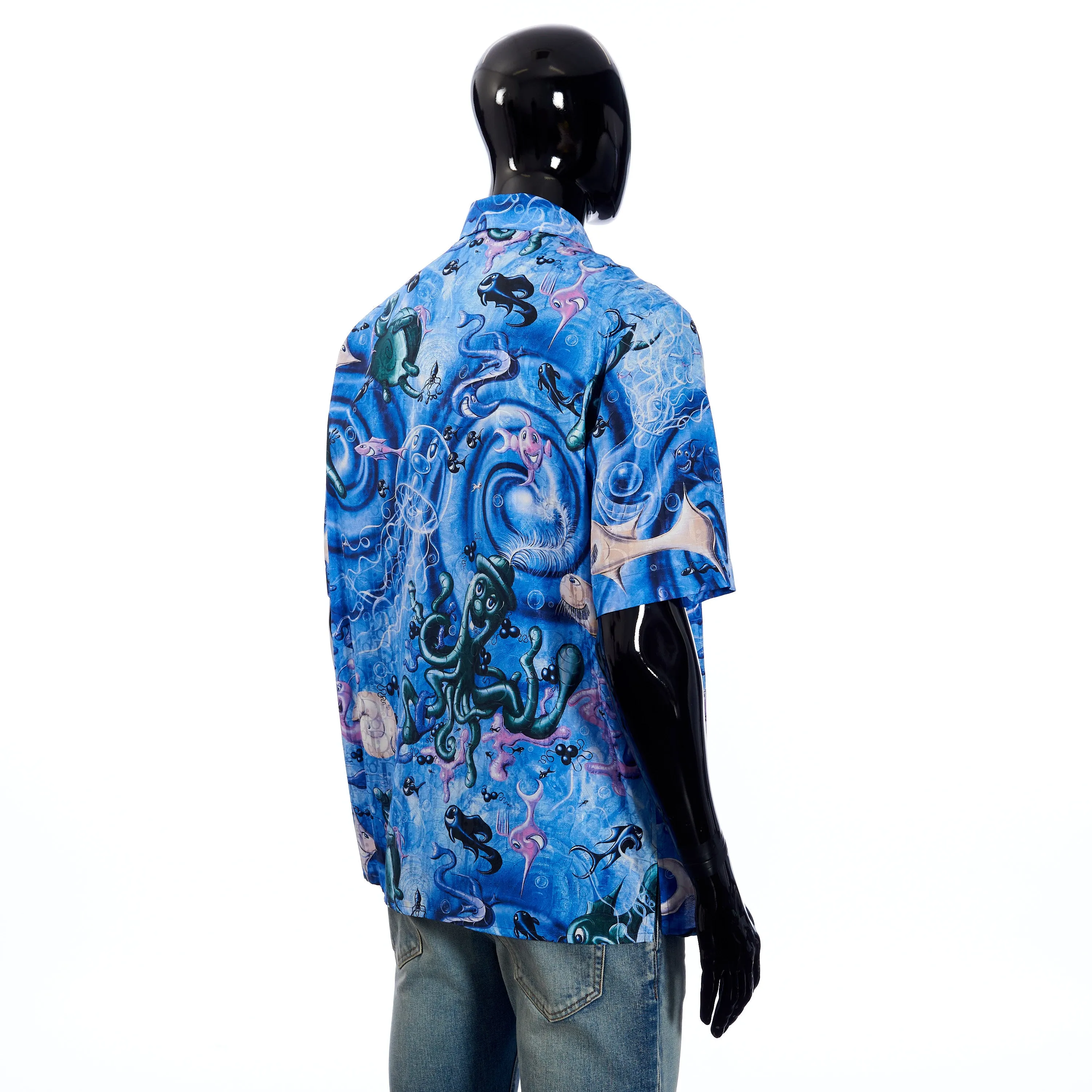 x KENNY SCHARF Short-Sleeve Shirt Oblique Cotton/Silk Jacquard