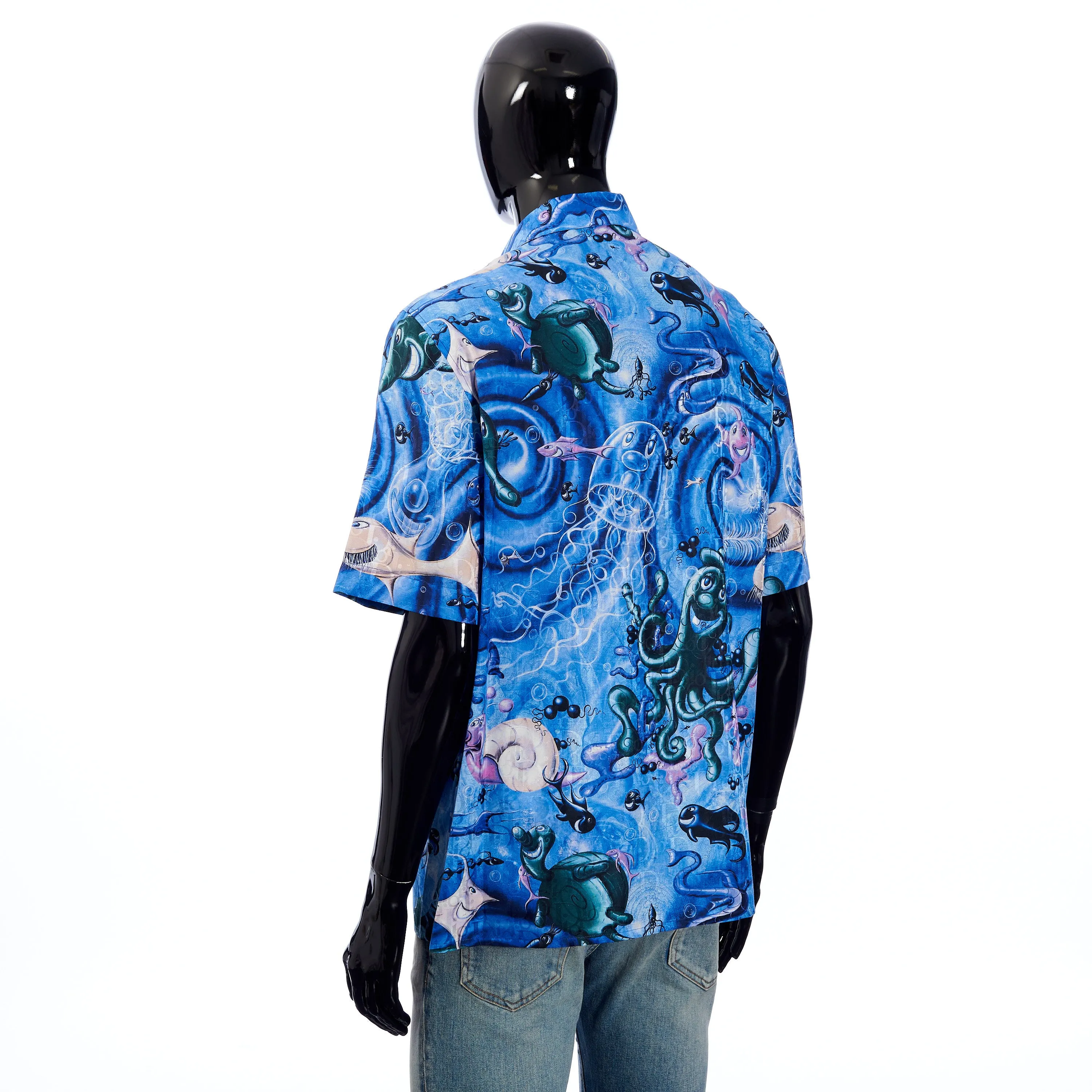 x KENNY SCHARF Short-Sleeve Shirt Oblique Cotton/Silk Jacquard